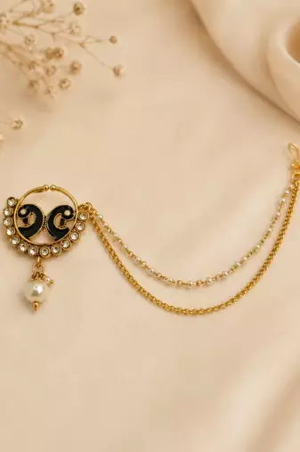 Gold plated peacock enamel nose ring nathiya