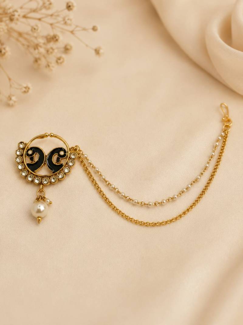Gold plated peacock enamel nose ring nathiya