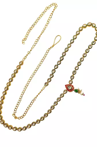 Gold plated kundan embellished waist chain kamarbandh