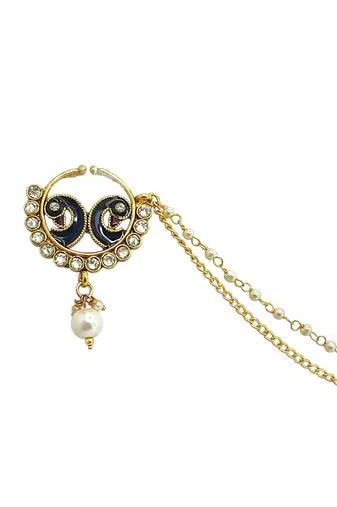 Gold plated peacock enamel nose ring nathiya