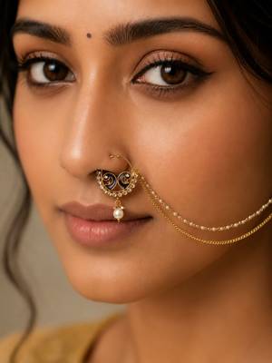 Gold plated peacock enamel nose ring nathiya 5