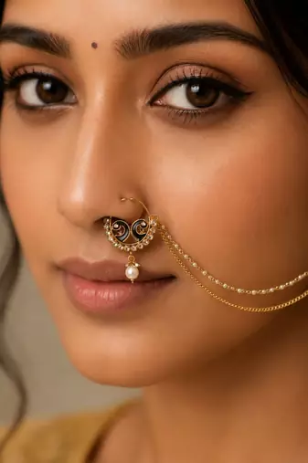 Gold plated peacock enamel nose ring nathiya