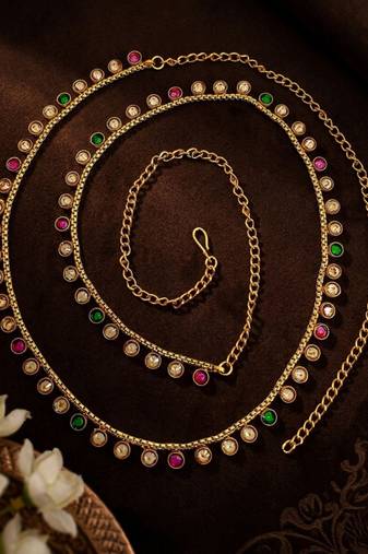 Gold plated multi stone waist chain kamarbandh
