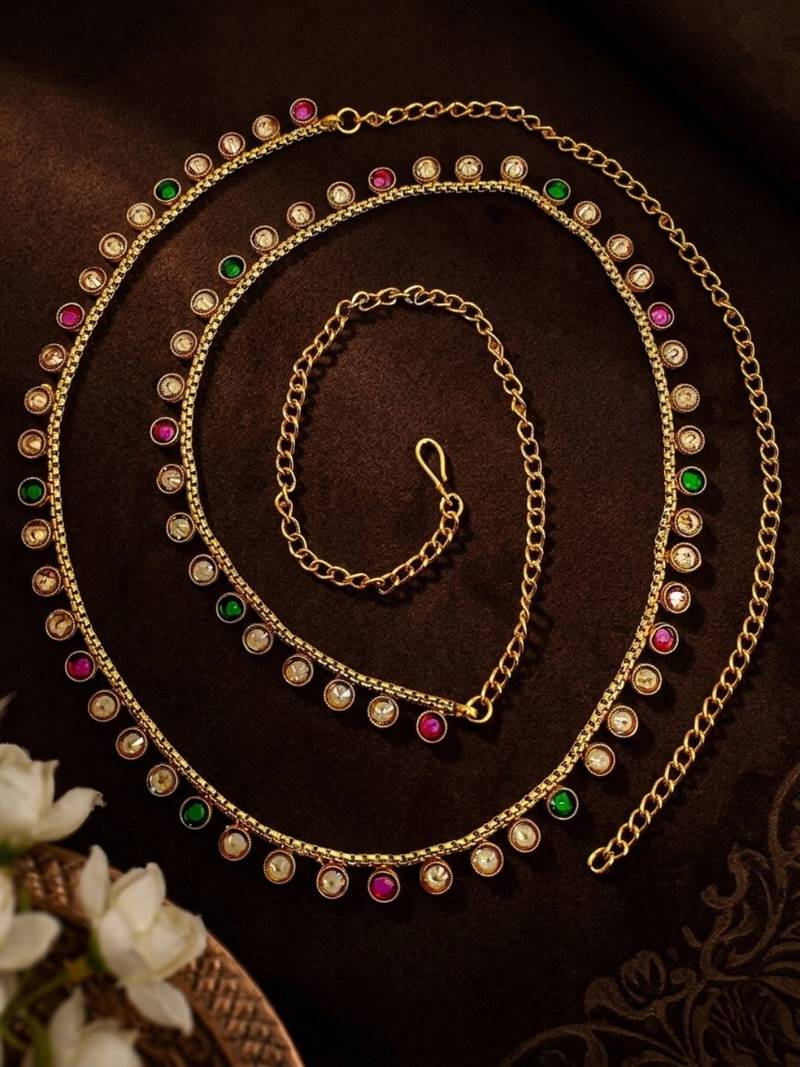 Gold plated multi stone waist chain kamarbandh
