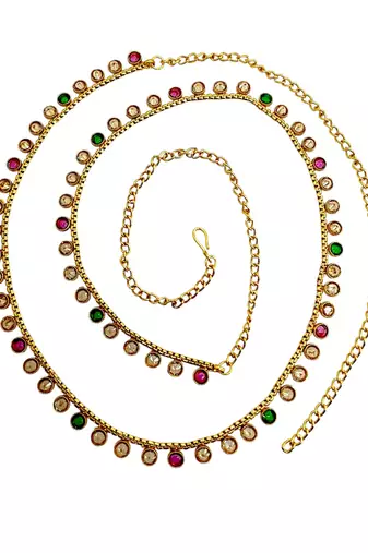 Gold plated multi stone waist chain kamarbandh