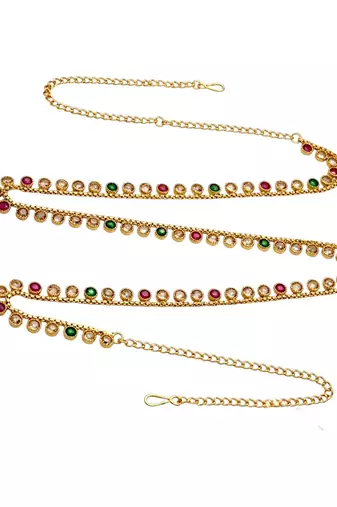 Gold plated multi stone waist chain kamarbandh