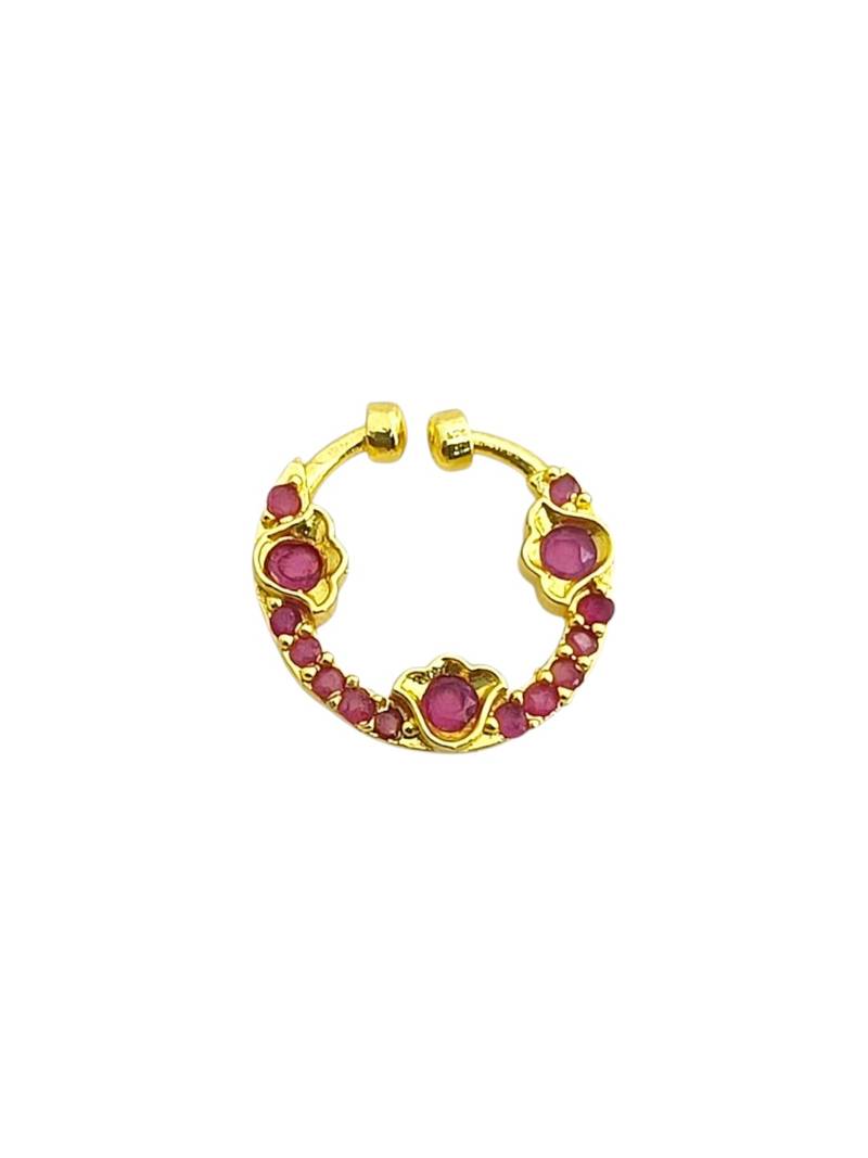 Gold plated red septum pressing nose ring nath