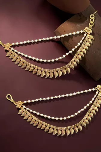 Gold plated paisley motif layered ear chain