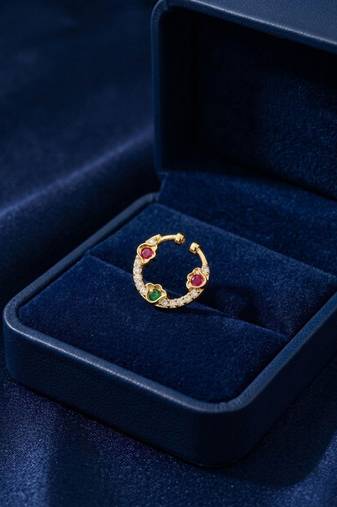 Gold plated american diamond septum pressing nose ring nath