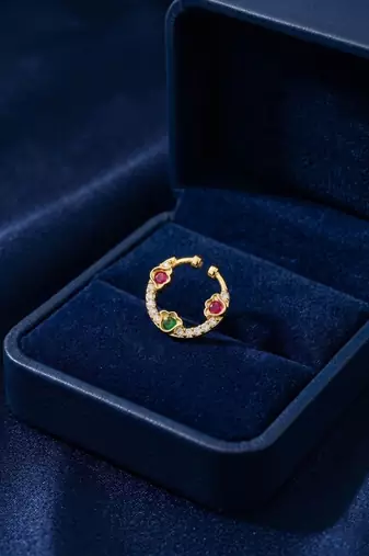 Gold plated american diamond septum pressing nose ring nath