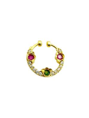 Gold plated american diamond septum pressing nose ring nath 2