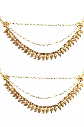 Gold plated paisley motif layered ear chain