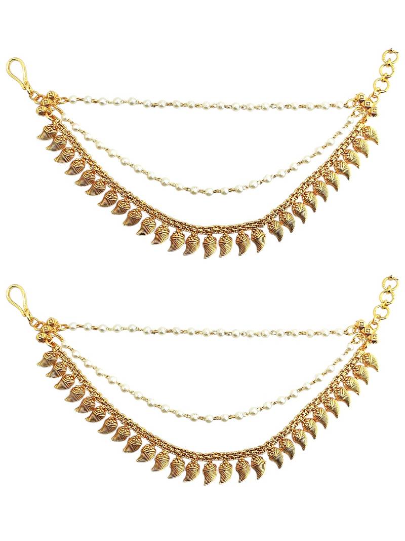Gold plated paisley motif layered ear chain