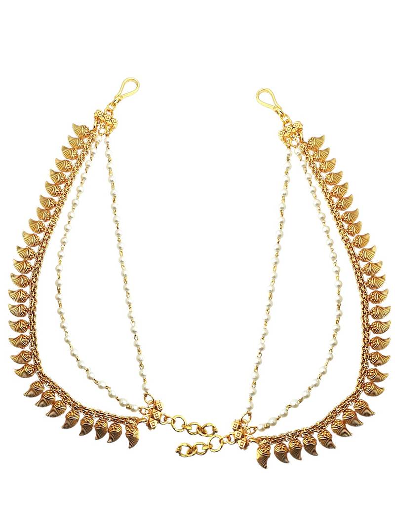 Gold plated paisley motif layered ear chain