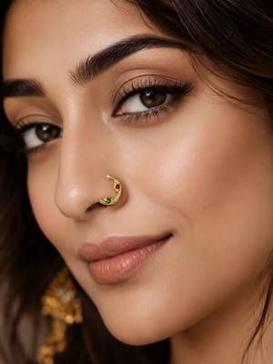 Gold plated american diamond septum pressing nose ring nath 5