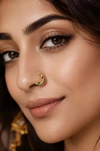Gold plated american diamond septum pressing nose ring nath