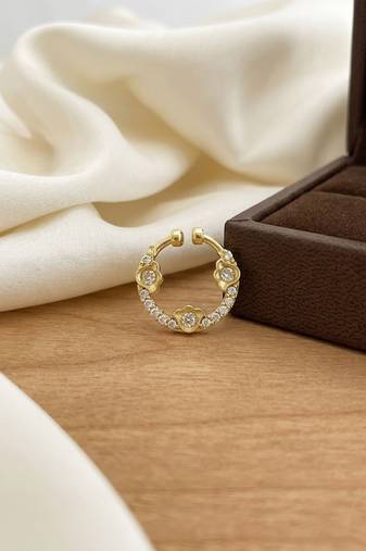 Gold plated  septum american diamond pressing nose ring nath