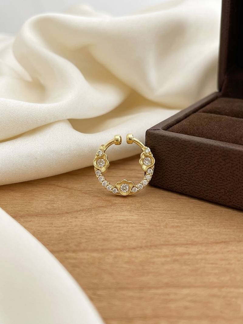 Gold plated  septum american diamond pressing nose ring nath