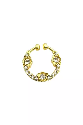 Gold plated  septum american diamond pressing nose ring nath