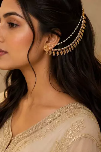 Gold plated paisley motif layered ear chain