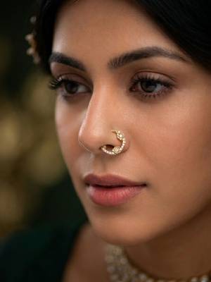 Gold plated  septum american diamond pressing nose ring nath 5