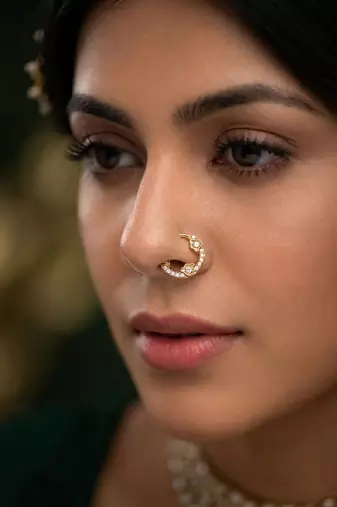 Gold plated  septum american diamond pressing nose ring nath