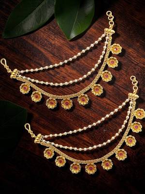 Gold plated floral layered ear chain 1