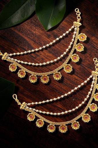 Gold plated floral layered ear chain