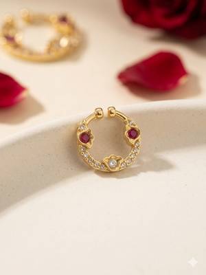 Gold plated american diamond pressing nose ring nath 1