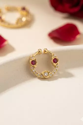 Gold plated american diamond pressing nose ring nath