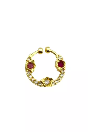 Gold plated american diamond pressing nose ring nath