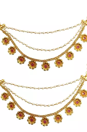 Gold plated floral layered ear chain