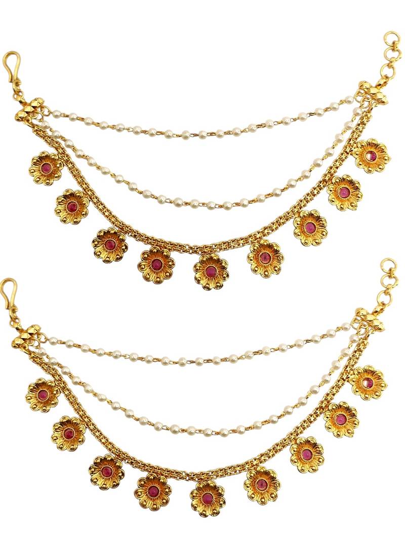 Gold plated floral layered ear chain