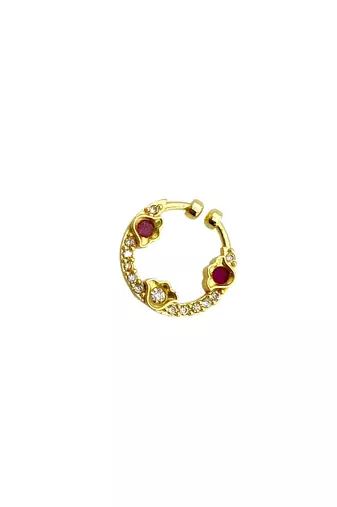 Gold plated american diamond pressing nose ring nath