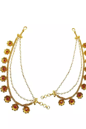 Gold plated floral layered ear chain
