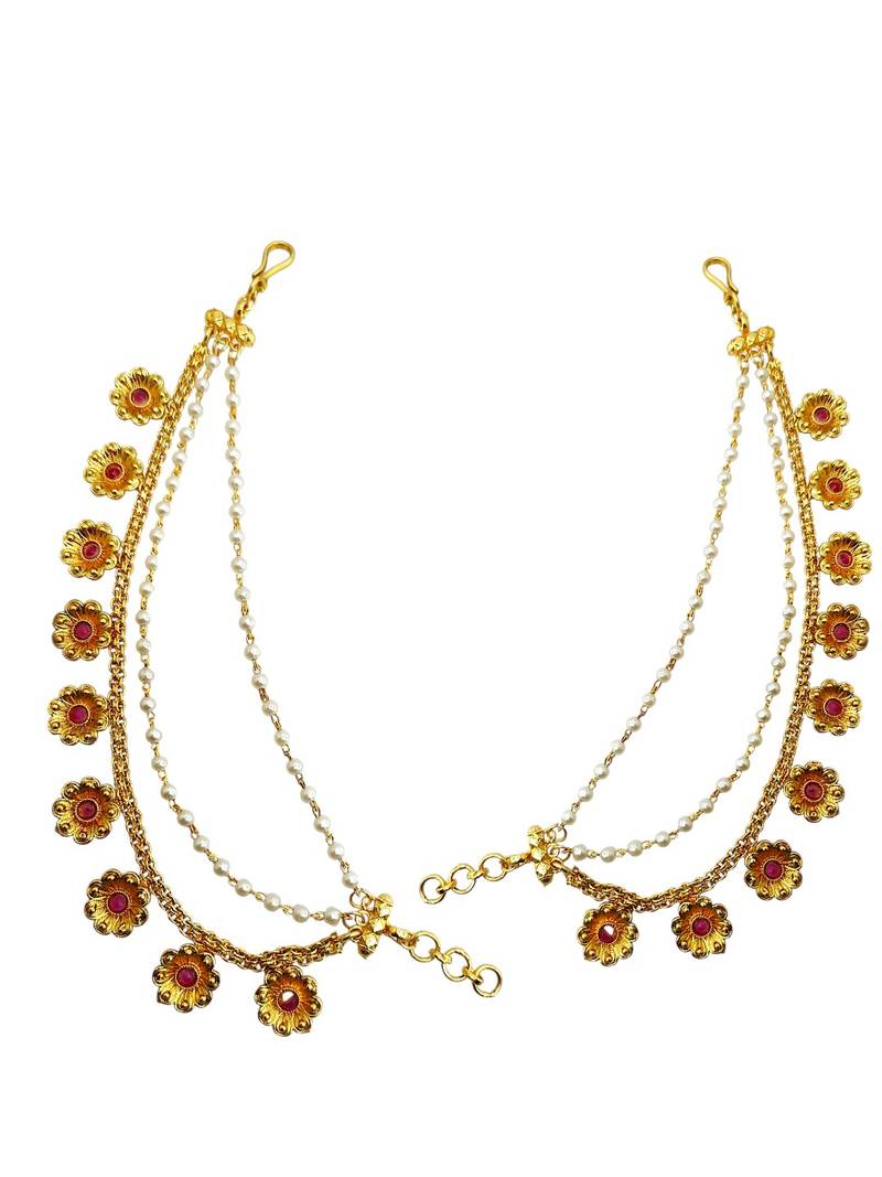 Gold plated floral layered ear chain