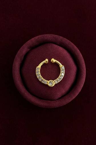 Gold plated american diamond septum pressing  nath nose ring