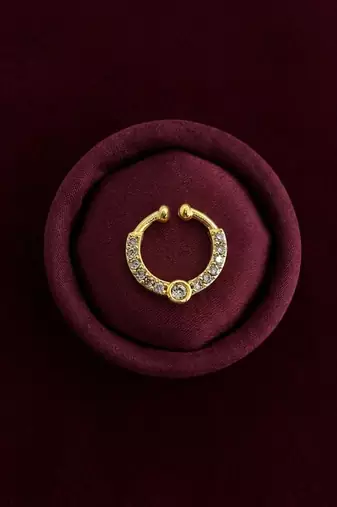 Gold plated american diamond septum pressing  nath nose ring