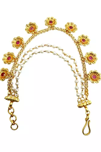 Gold plated floral layered ear chain