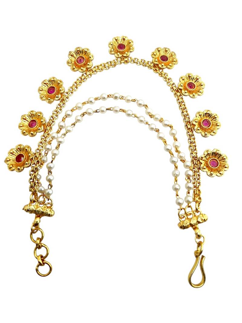 Gold plated floral layered ear chain