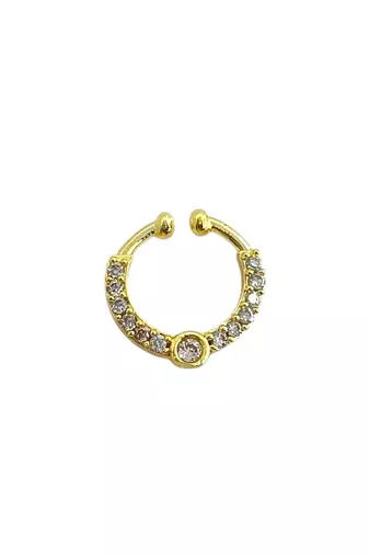 Gold plated american diamond septum pressing  nath nose ring
