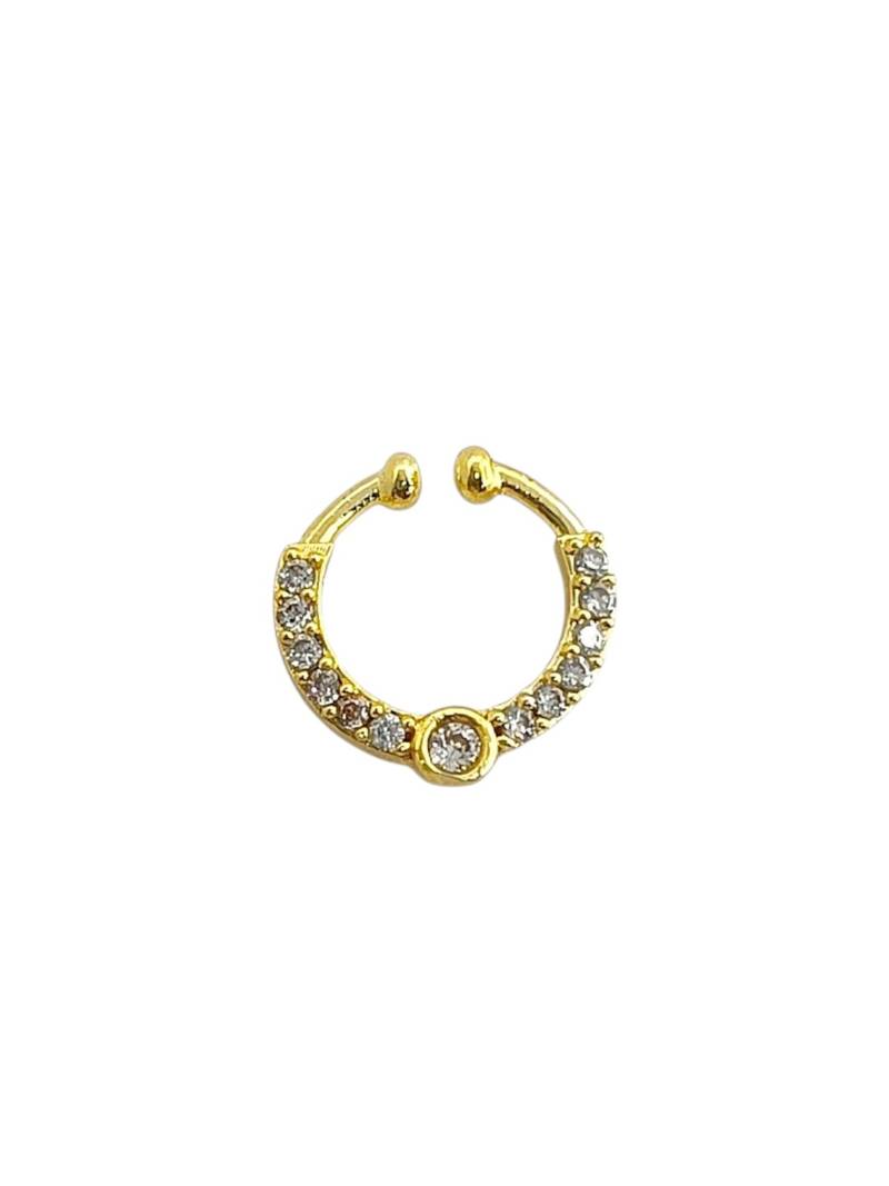 Gold plated american diamond septum pressing  nath nose ring