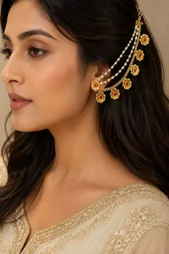 Gold plated floral layered ear chain