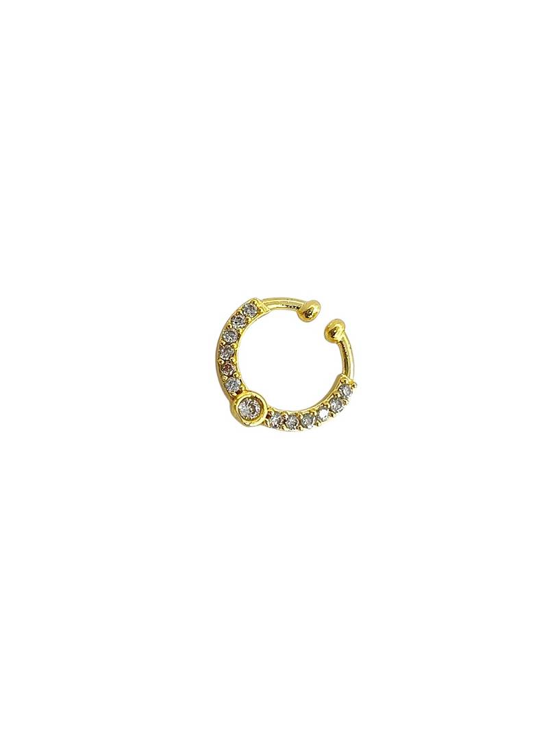 Gold plated american diamond septum pressing  nath nose ring