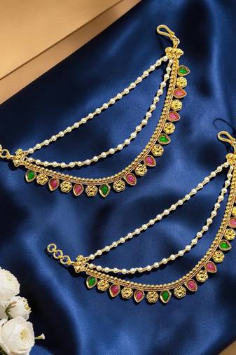 Gold plated fauna layered ear chain