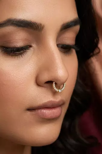 Gold plated american diamond septum pressing  nath nose ring