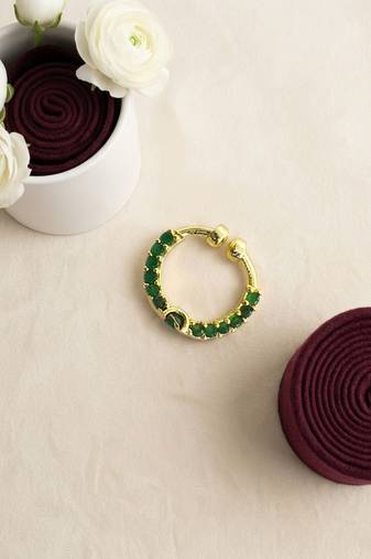 Gold plated green septum pressing nose ring nath