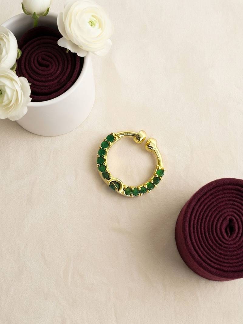 Gold plated green septum pressing nose ring nath