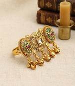 Gold plated kundan heritage meenakari adjustable finger ring