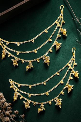 Golden fantasy beaded layered ear chain